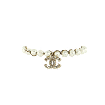 Chanel CC Charm Pearl Bracelet Faux Pearls and Crystal Embellished Metal