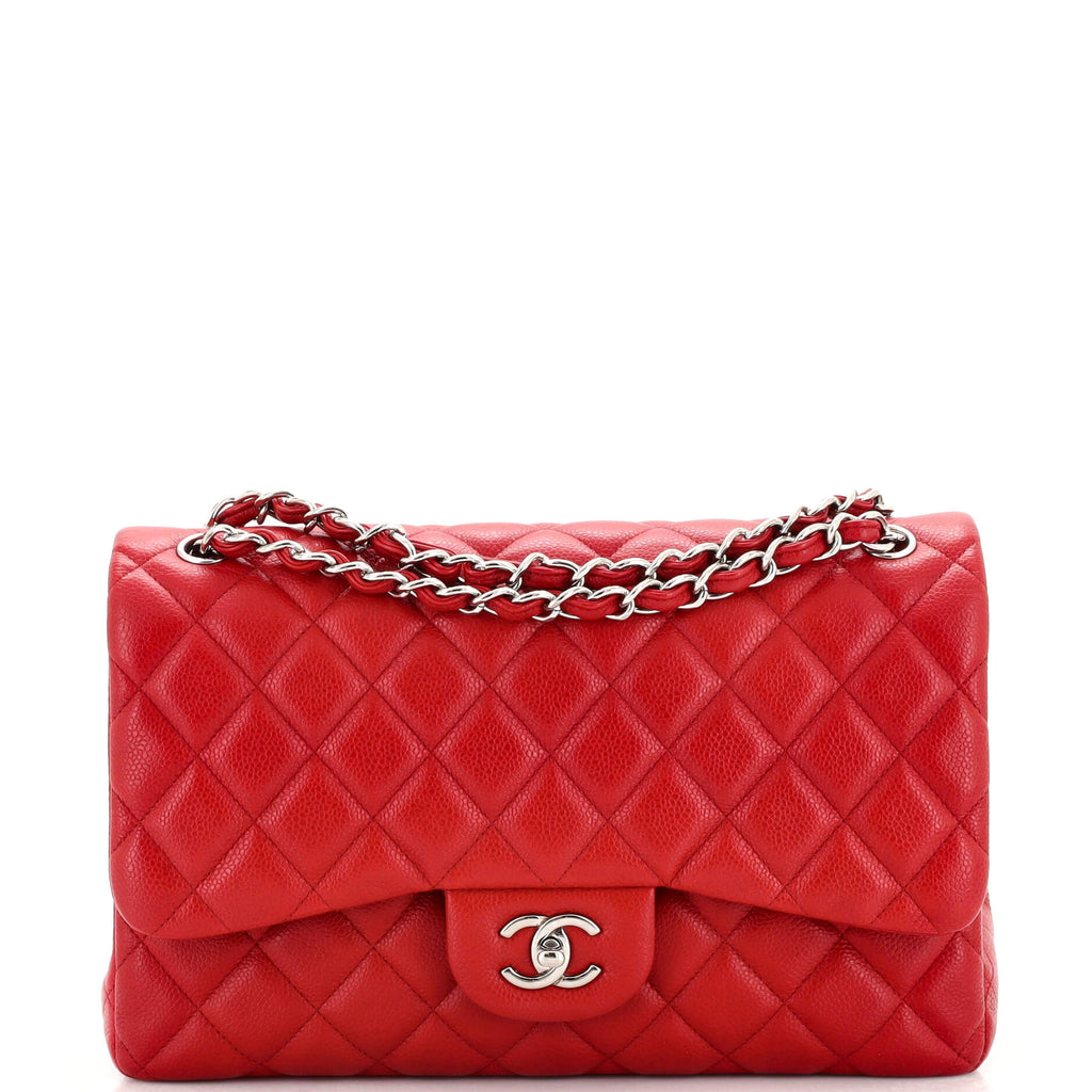 Chanel Classic Double Flap Bag Quilted Caviar Jumbo Red 2311885