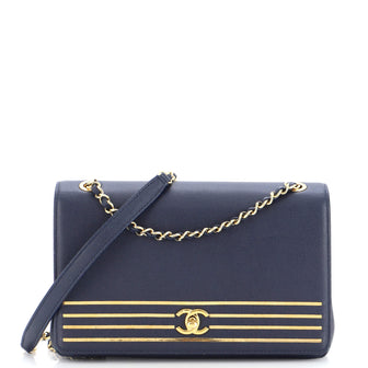 Chanel Captain Gold Flap Bag Embroidered Caviar Medium