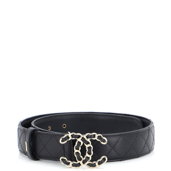 Chanel Woven Chain CC Buckle Belt Quilted Leather Wide