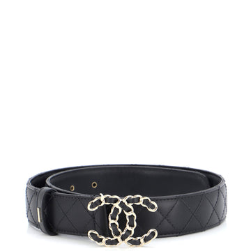 Chanel Woven Chain CC Buckle Belt Quilted Leather Wide
