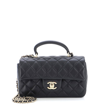 Chanel Classic Single Flap Top Handle Bag Quilted Lambskin Mini