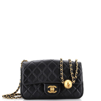 Chanel Pearl Crush Flap Bag Quilted Lambskin Mini Black 2312381