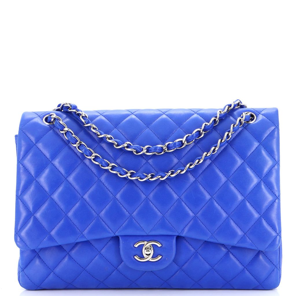 Chanel Classic Single Flap Bag Quilted Lambskin Maxi Blue 2312492