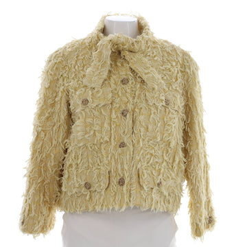 Chanel Women's Four Pocket Button Up Jacket Faux Fur Tweed