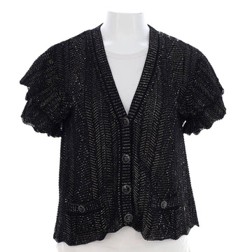 Chanel Women's Ruffle Short Sleeve V-Neck Cardigan Cotton Blend
