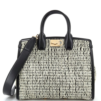Salvatore Ferragamo Studio Soft Satchel Raffia and Leather Medium