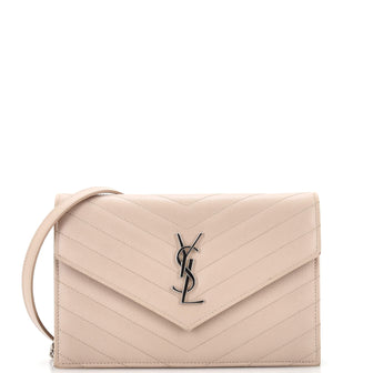 Saint Laurent Classic Monogram Wallet on Chain Matelasse Chevron Leather Small