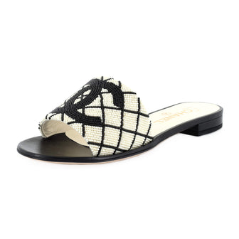 Chanel Women's CC Slide Sandals Embellished Leather