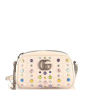 Gucci GG Marmont Shoulder Bag Crystal Embellished Mixed Matelasse Leather Small