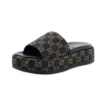 Gucci Women's Angelina Platform Slide Sandals GG Denim
