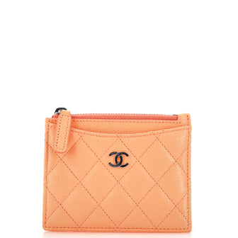 Chanel CC Zip Card Holder Quilted Caviar Orange