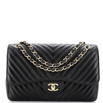 Chanel Classic Double Flap Bag Chevron Lambskin Jumbo