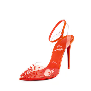 Christian Louboutin Women's Spikaqueen Slingback Pumps Embellished PVC and Leather 100