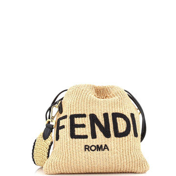 Fendi Logo Drawstring Bag Raffia with Leather
