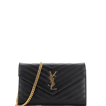 Saint Laurent Classic Monogram Wallet on Chain Matelasse Chevron Leather Medium