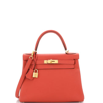 Hermes Kelly Handbag Red Clemence with Gold Hardware 28