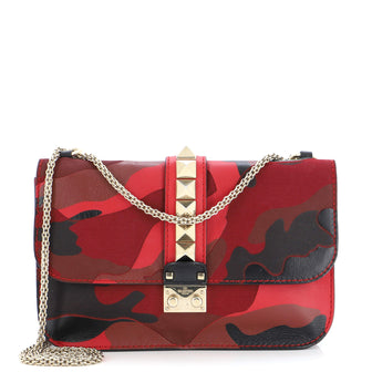 Valentino Garavani Glam Lock Shoulder Bag Camo Leather and Canvas Medium