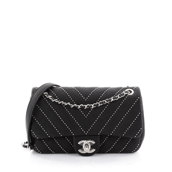 Chanel Classic Single Flap Bag Studded Chevron Calfskin 2313802