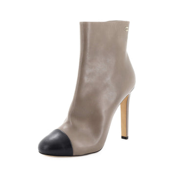 Chanel Women's CC Cap Toe Stiletto Heeled Ankle Boots Leather