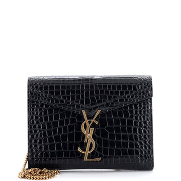Saint Laurent Cassandra Chain Wallet Crocodile Embossed Leather Mini