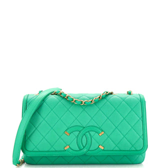 Chanel Filigree Flap Bag Quilted Caviar Medium Green 2315052