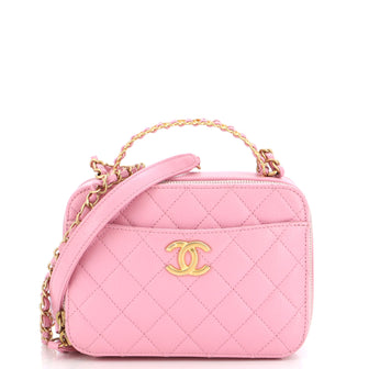 Chanel Pick Me Up Logo Handle Vanity Case with Chain Quilted Caviar Small