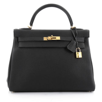 Hermes Kelly Handbag Black Togo with Gold Hardware 32 2315401