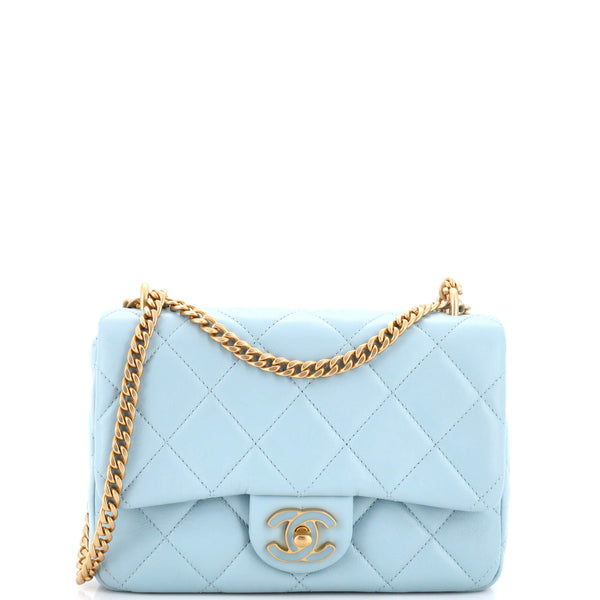 Chanel AS3113B07634 Mini Flap Bag with Enamel and Gold Tone Metal Baby Blue / NG752 Calfskin Shoulder Bags Gbhw
