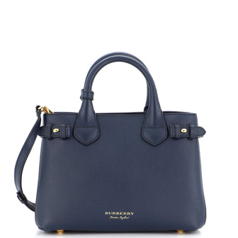 Burberry Banner Tote Leather and House Check Canvas Small