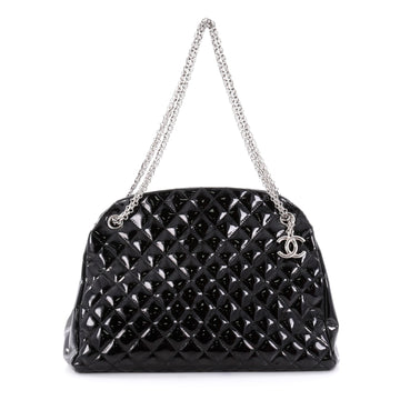 Chanel Just Mademoiselle Handbag Quilted Patent Large Black 2316204