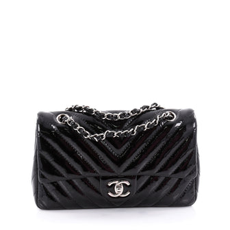 Chanel Classic Single Flap Bag Chevron Patent Medium Black 2316205