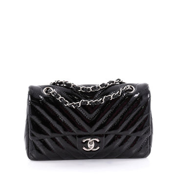 Chanel Classic Single Flap Bag Chevron Patent Medium Black 2316205