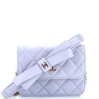 Chanel Bow Strap Card Holder on Chain Quilted Lambskin Purple