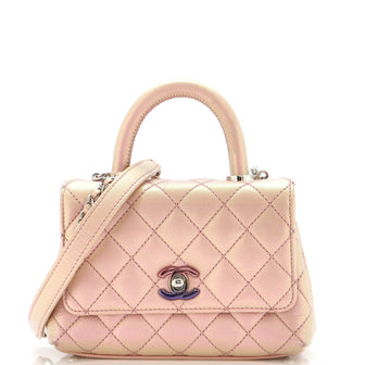 Chanel Coco Top Handle Bag Quilted Iridescent Caviar with Gradient Hardware  Extra Mini Pink 231646139