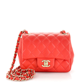 Chanel Square Classic Single Flap Bag Quilted Lambskin Mini Pink 231646140
