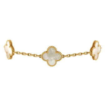 Van Cleef & Arpels Vintage Alhambra 5 Motifs Bracelet 18K Yellow Gold and Mother of Pearl