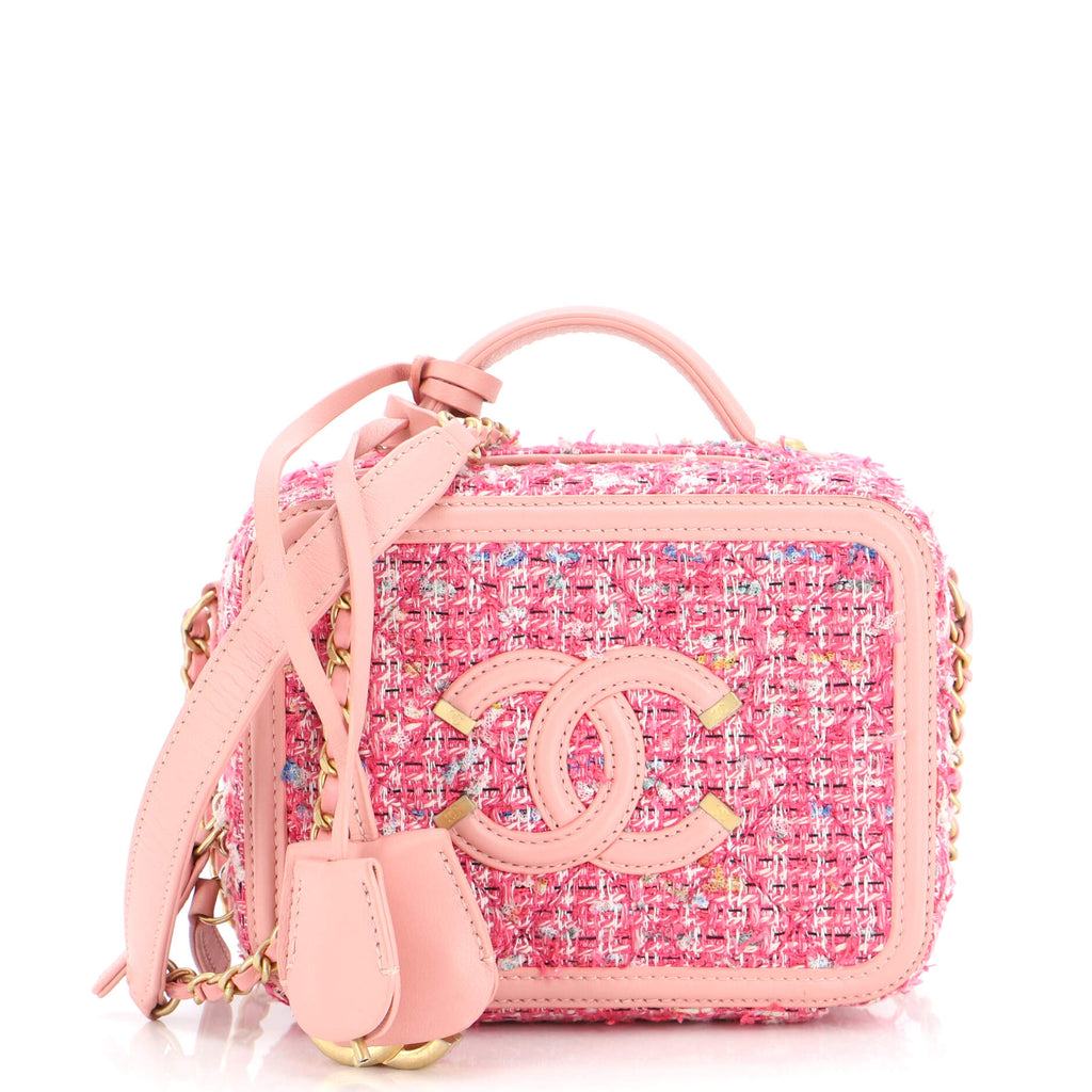 Chanel Filigree Vanity Case Quilted Tweed Small Pink 23164632