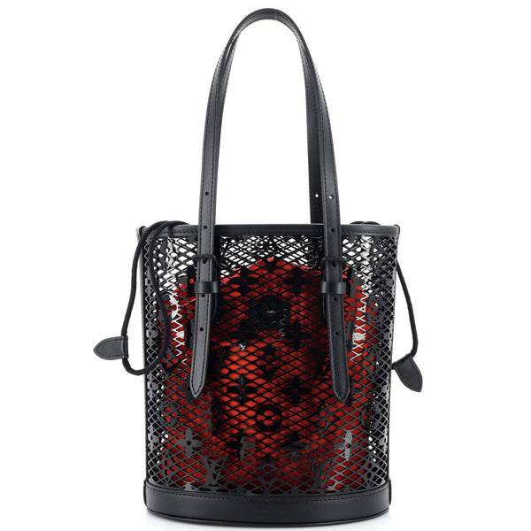 Louis Vuitton Bucket Bag Monogram Lace Leather PM Black