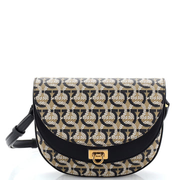 Salvatore Ferragamo Double Flap Saddle Crossbody Bag Gancini Coated Canvas