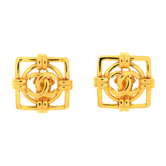 Chanel Vintage CC Cutout Square Clip-On Earrings Metal Gold 23164663