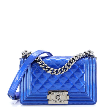 Chanel Boy Flap Bag Quilted Patent Small