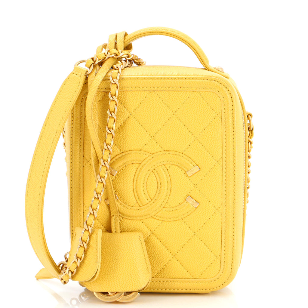 Chanel Filigree Vertical Vanity Case Quilted Caviar Yellow 23164681