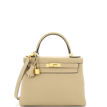 Hermes Kelly Handbag Light Clemence with Gold Hardware 28