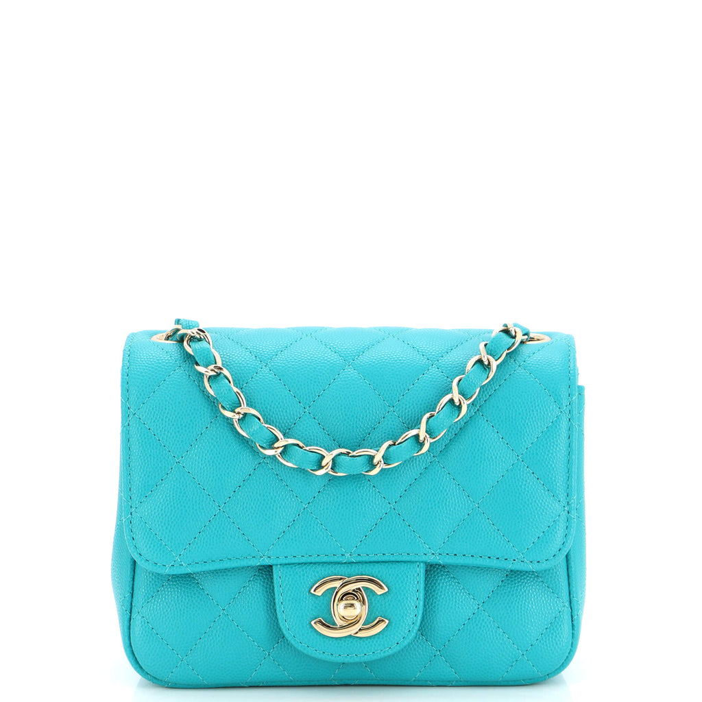 Chanel Square Classic Single Flap Bag Quilted Caviar Mini Blue 2316671