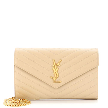 Saint Laurent Deconstructed Monogram Chain Wallet Matelasse Chevron Leather Medium