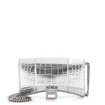 Balenciaga Hourglass Chain Wallet Crocodile Embossed Leather