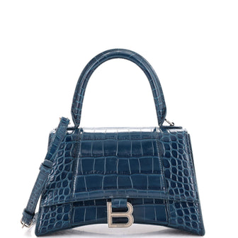 Balenciaga Hourglass Top Handle Bag Crocodile Embossed Leather Small