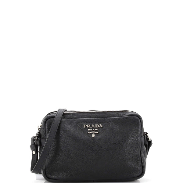 Prada Grey Leather Double Zip Camera Crossbody Bag Prada