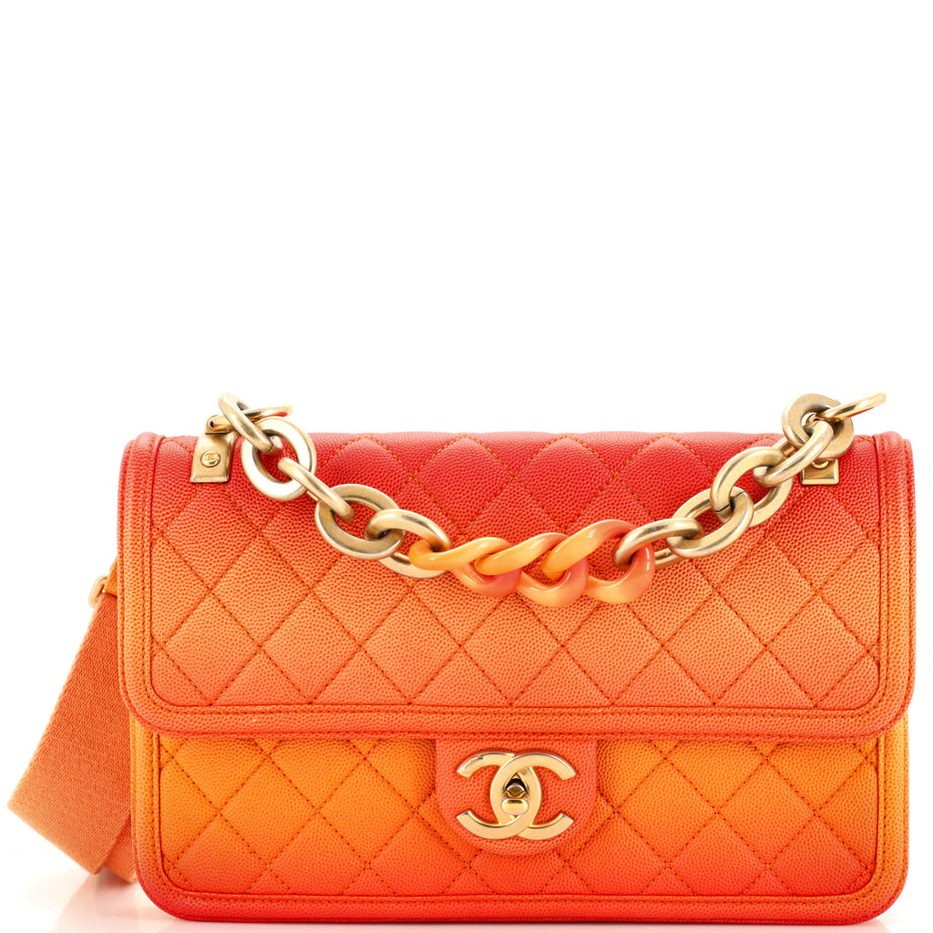 Chanel Sunset On The Sea Flap Bag Quilted Caviar Medium Orange 2317552